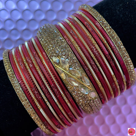 Mahroon & Gold Brass Bangles Set