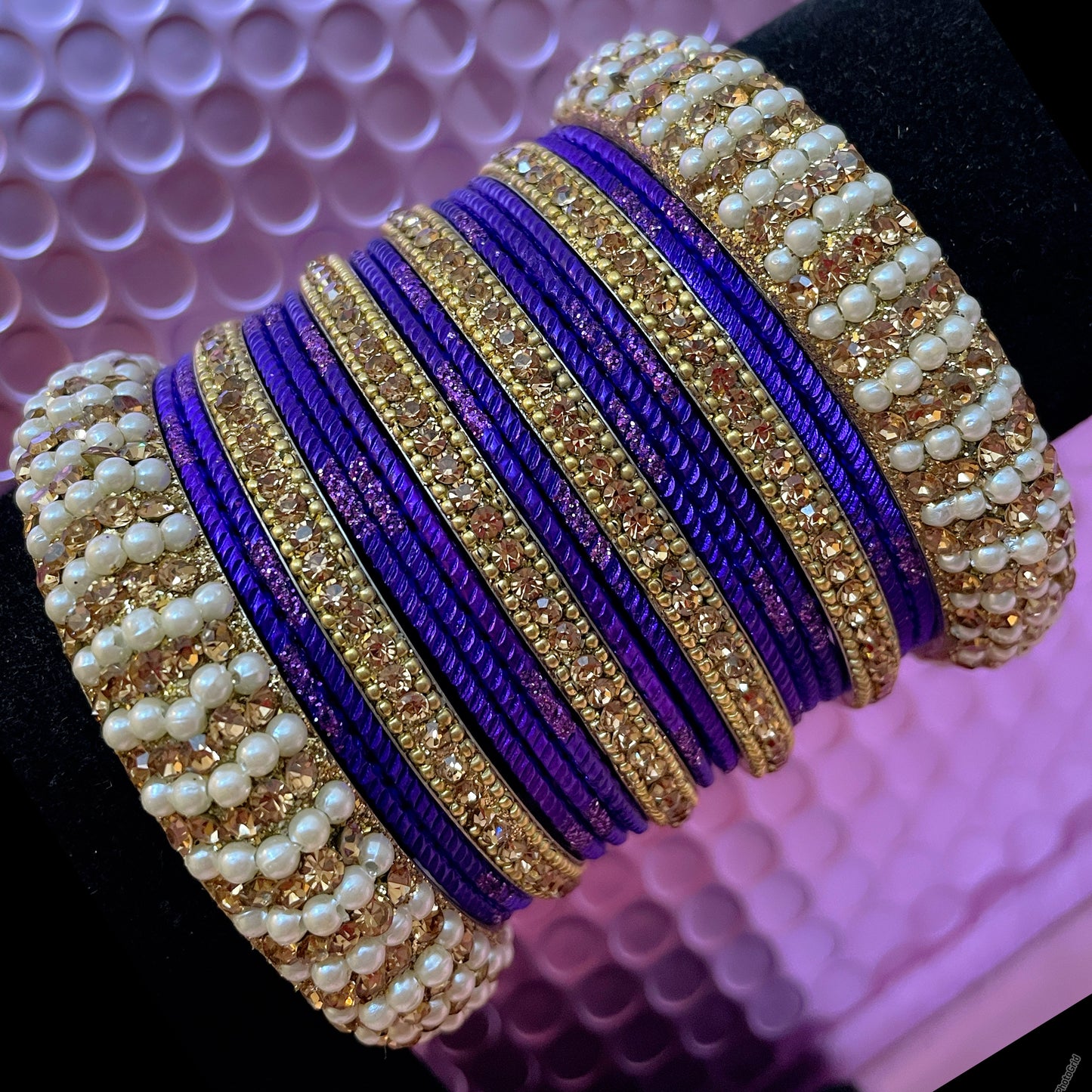 Gold Pearl Metal Bangles Sets- Various Colours Available