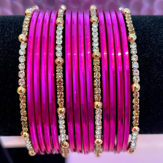 Cerise/Hot Pink Metal Bangle Set