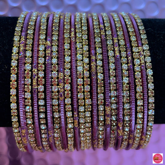 Zirconia Metal Bangles Set- Purple