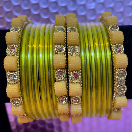 Pure Glass Bangle Set- Yellow