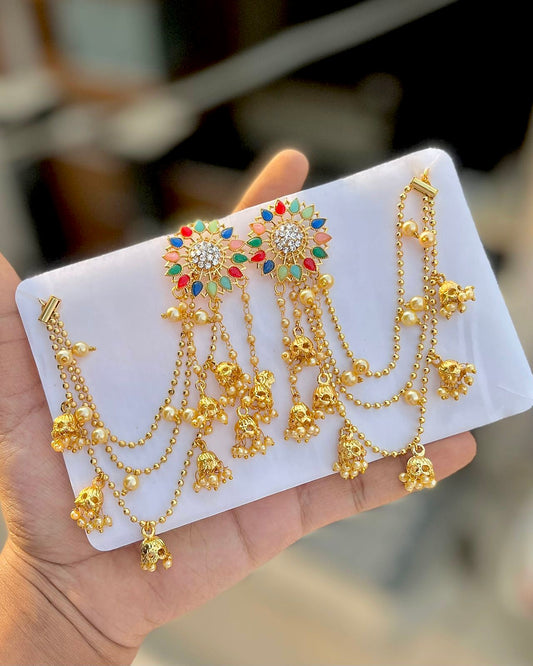 Multicoloured Gold Pearl Sahara Earings