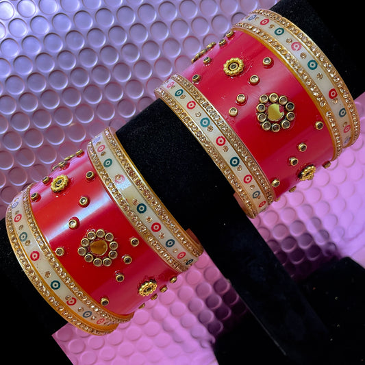 Red & Gold Plastic Chura Bangles Set