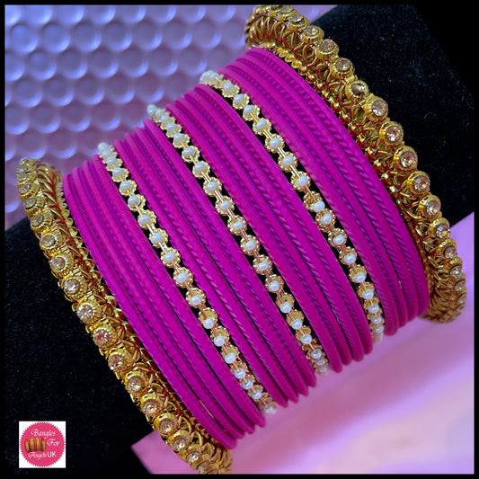 Pink & Gold Metal Bangle Set