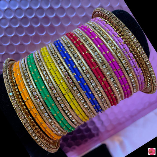 Multicoloured Zirconia Metal Bangles Set- Size 2.10