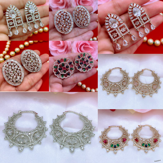 American Diamond Earrings- Combo Of 4 Pairs