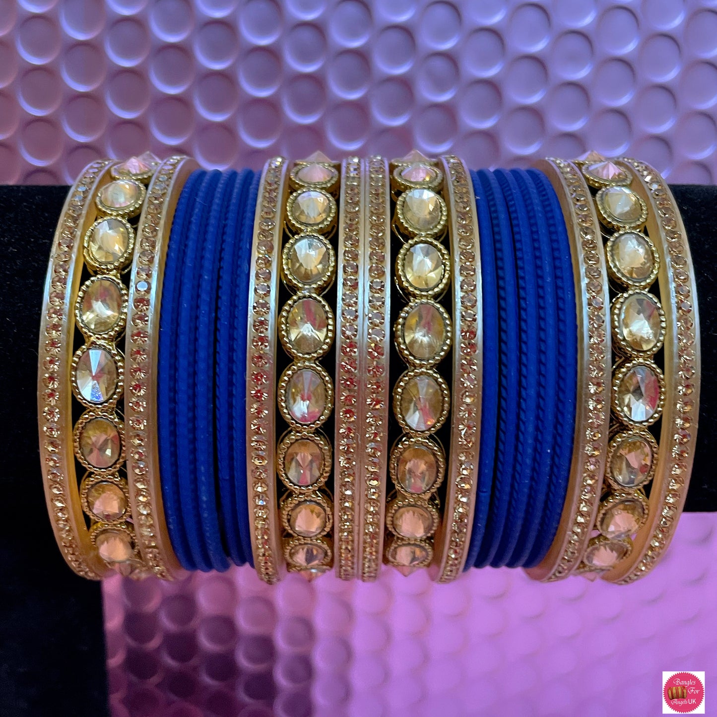 Kundan Metal Bangle Set- Blue