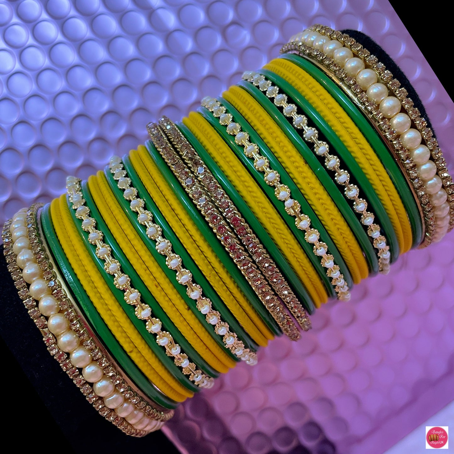 Pearl Mehendi Bangle Set- Yellow/Green