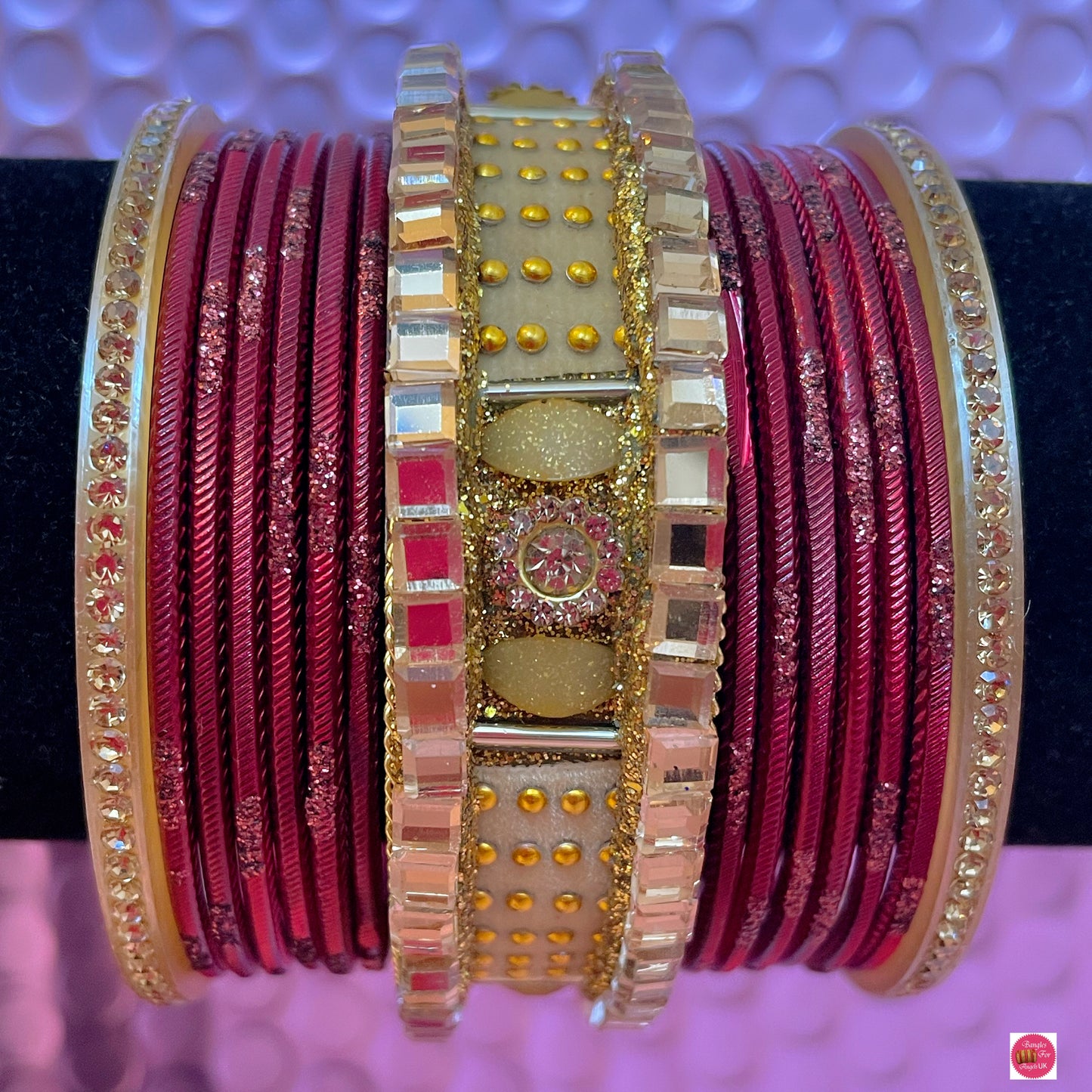 Gold & Maroon Bangle Set