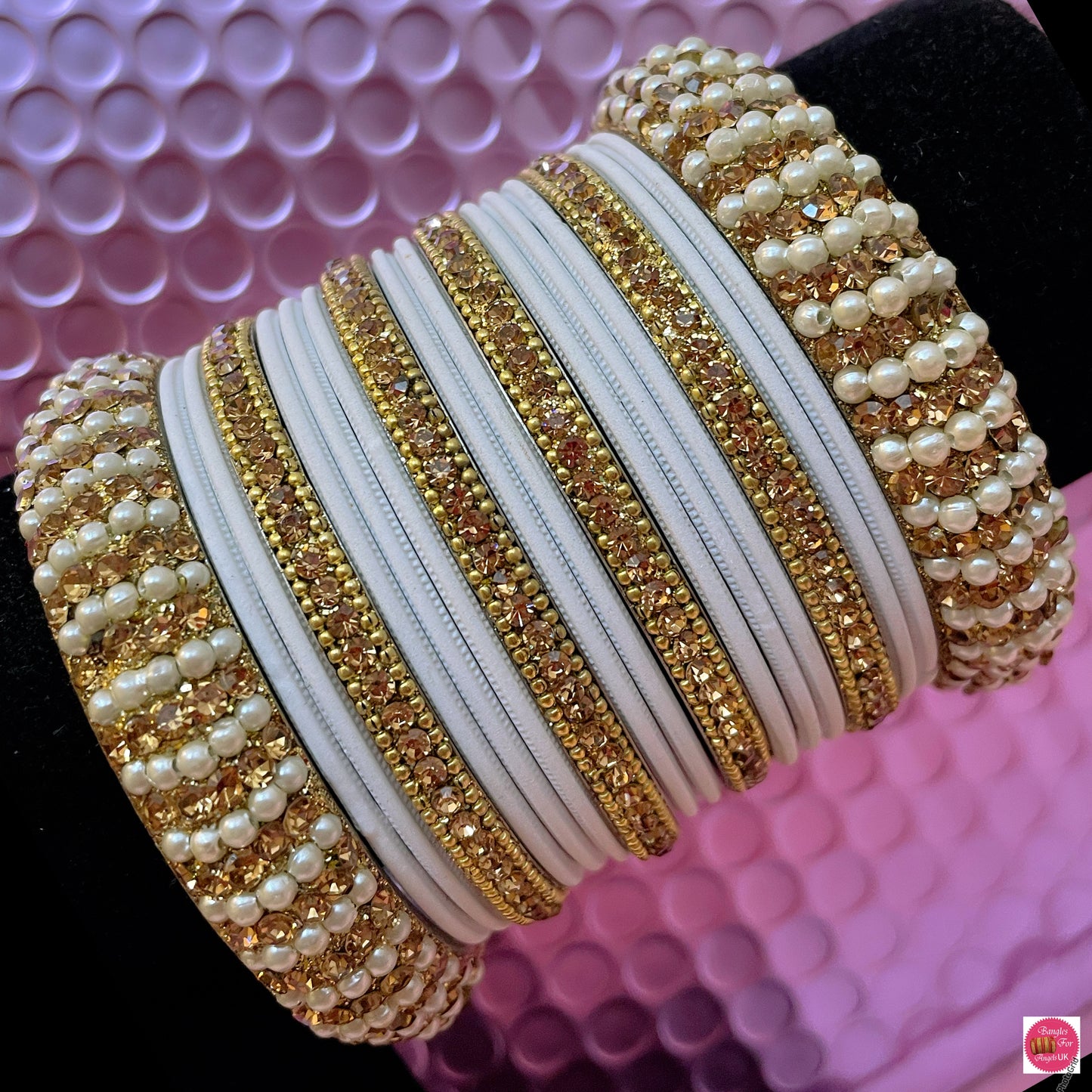 Gold Pearl Metal Bangles Sets- Various Colours Available