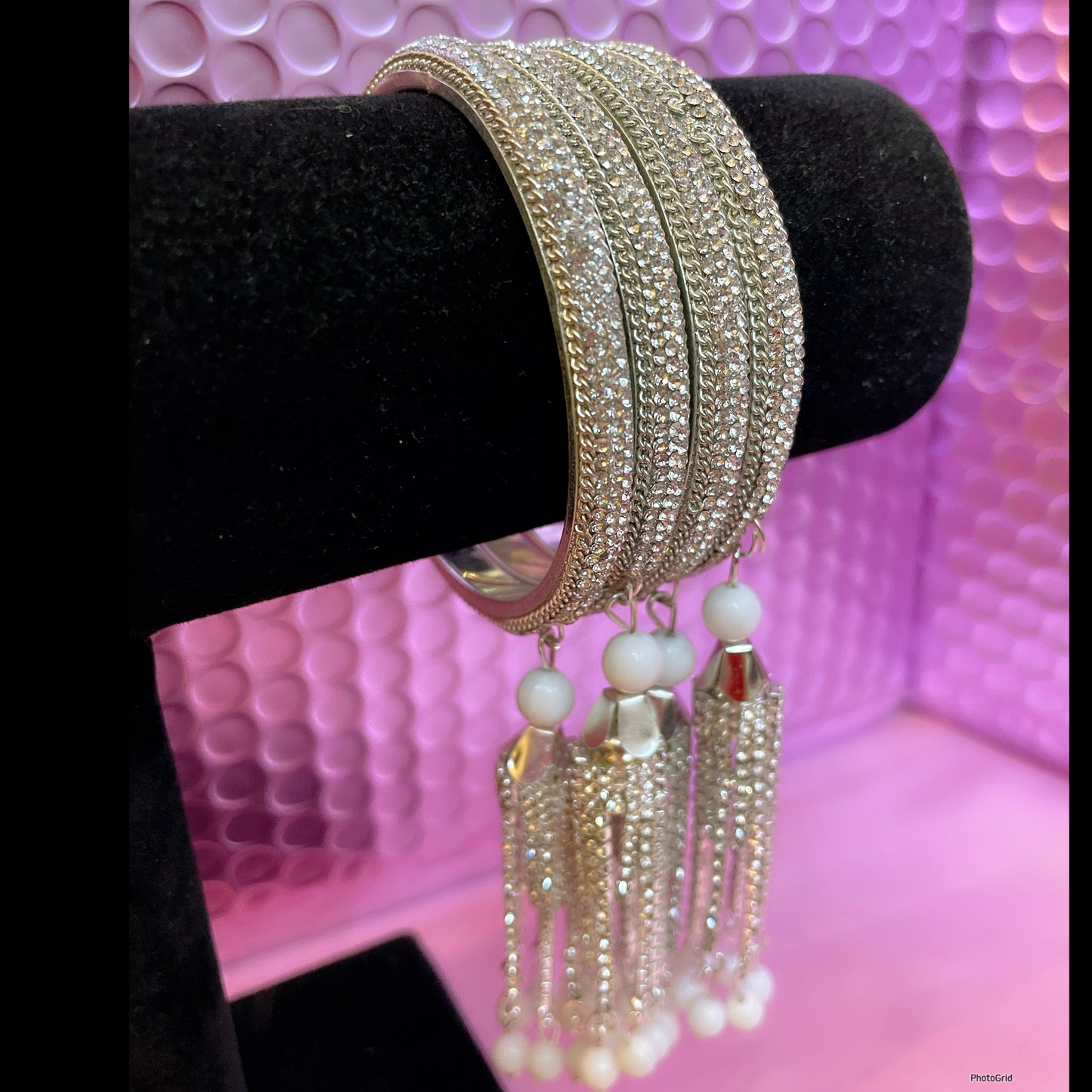 Silver Zirconia Hanging Metal Bangles