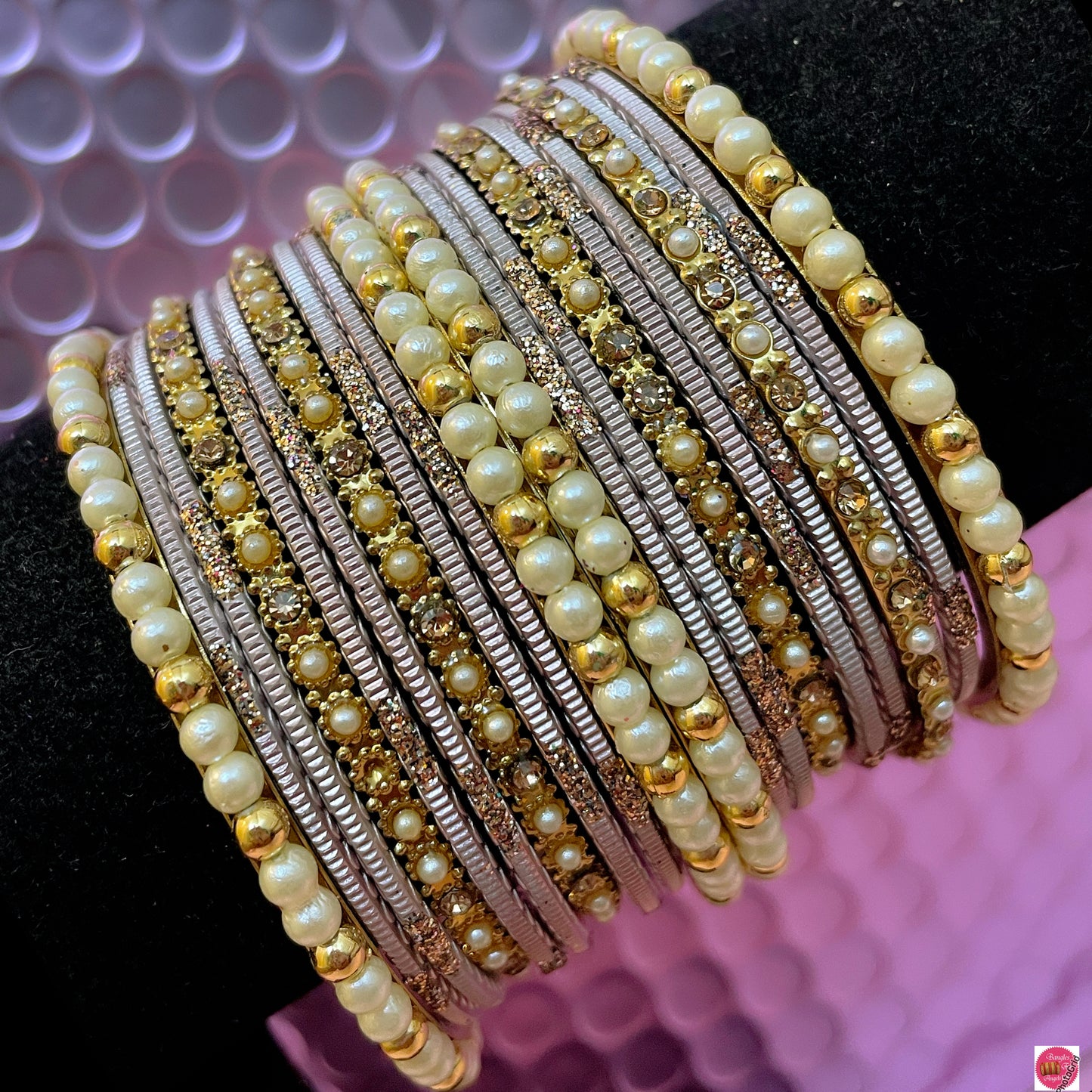 Pearl Metal Bangles Sets- Various Colours