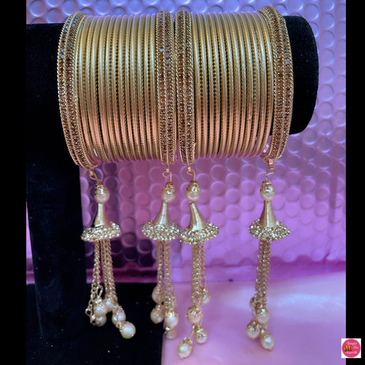 Gold Pearl Metal Hanging Bangles Set