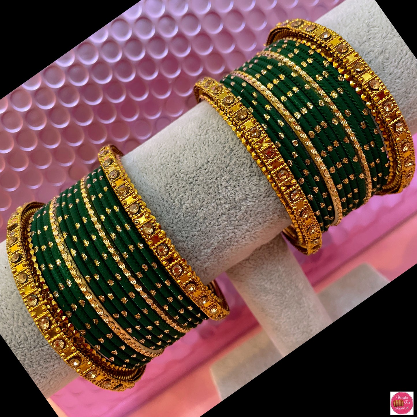 Gold Metal Bangle Set- Green