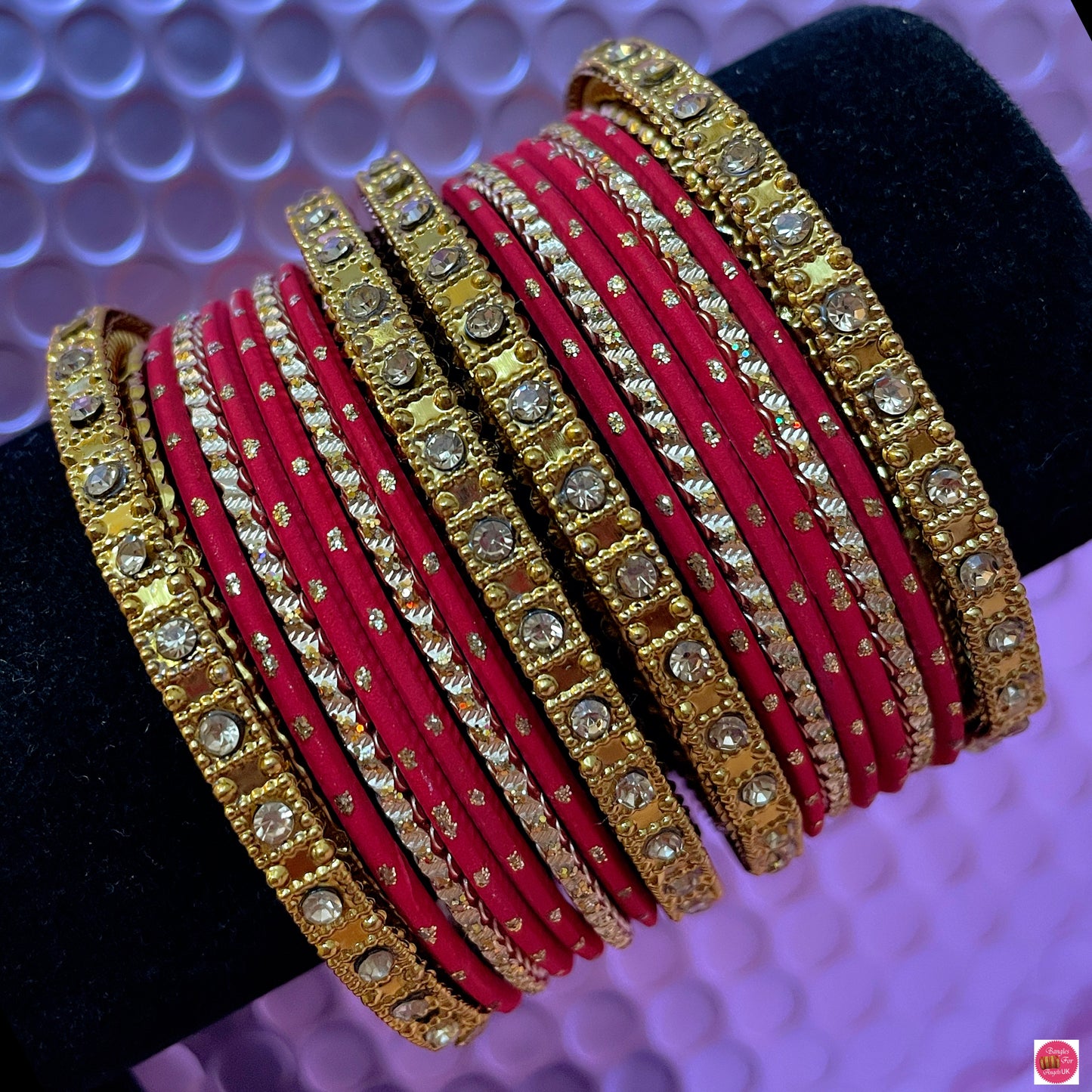 Gold Metal Bangles Set- Red