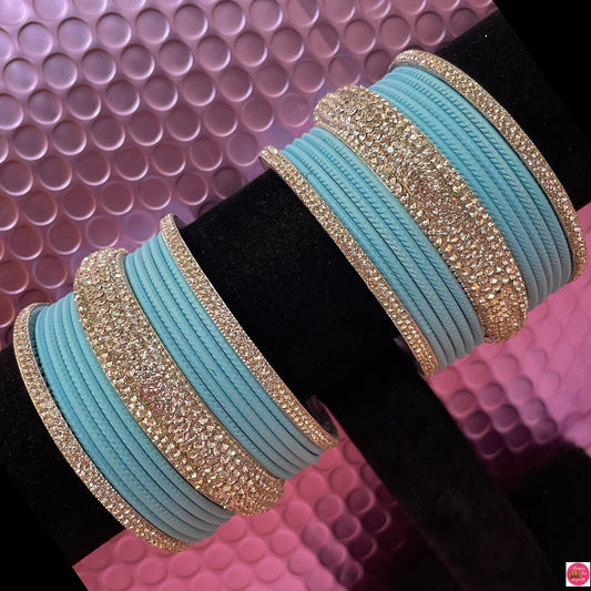 Silver & Baby Blue Zirconia Metal Bangles Set