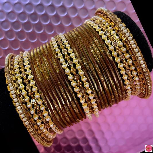 Pearl & Gold Metal Bangles Set- Otter Brown