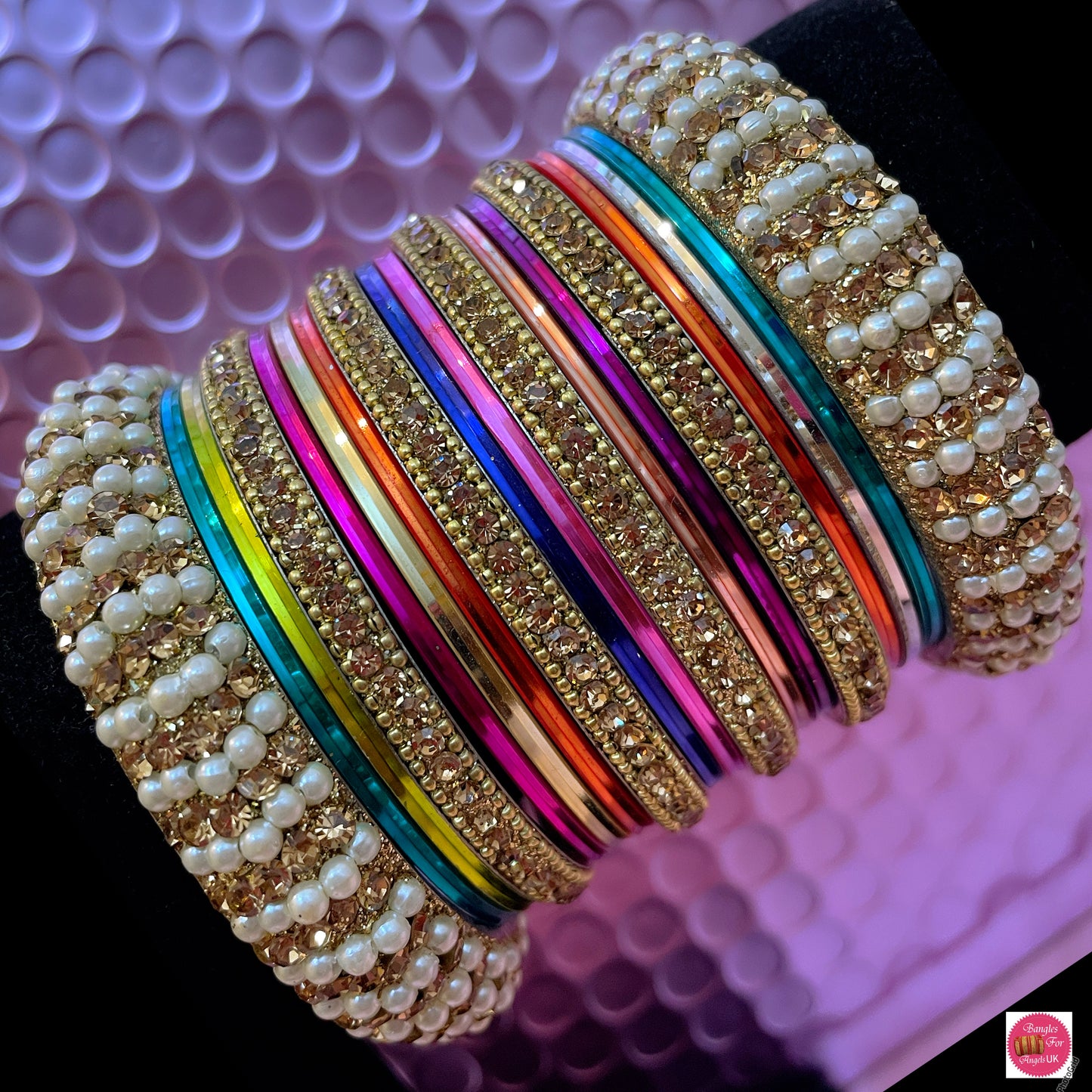 Gold Pearl Metal Bangles Sets- Various Colours Available