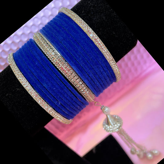 Silver Metal Bangle Set- Velvet Blue