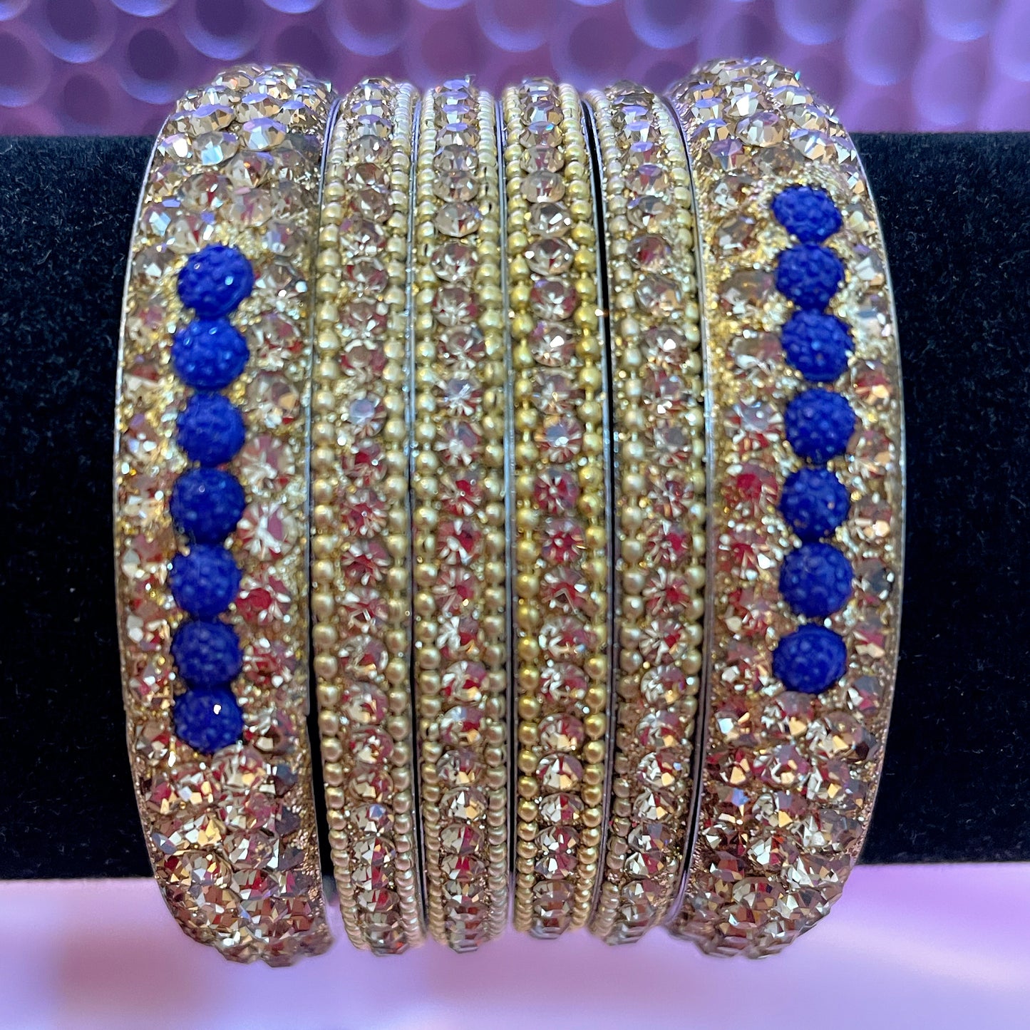 Blue & Gold Metal Bangle Set- Size 2.2