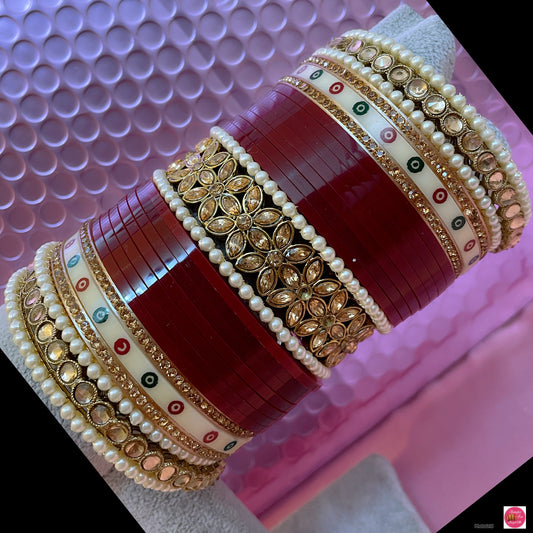 Kundan Pearl Bridal Chura- Maroon