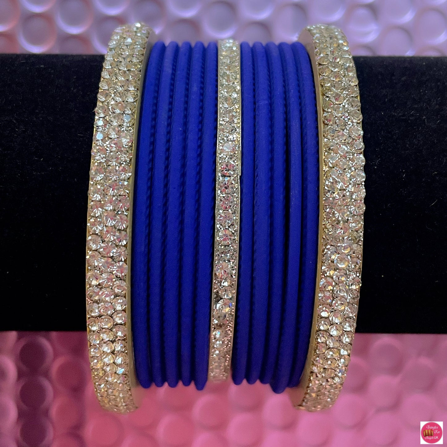 Silver Metal Bangles Set- Persian Blue