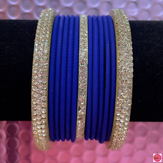 Silver Metal Bangles Set- Persian Blue