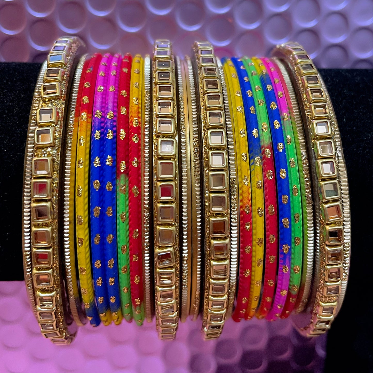 Kundan Metal Bangles Sets- Various Colours