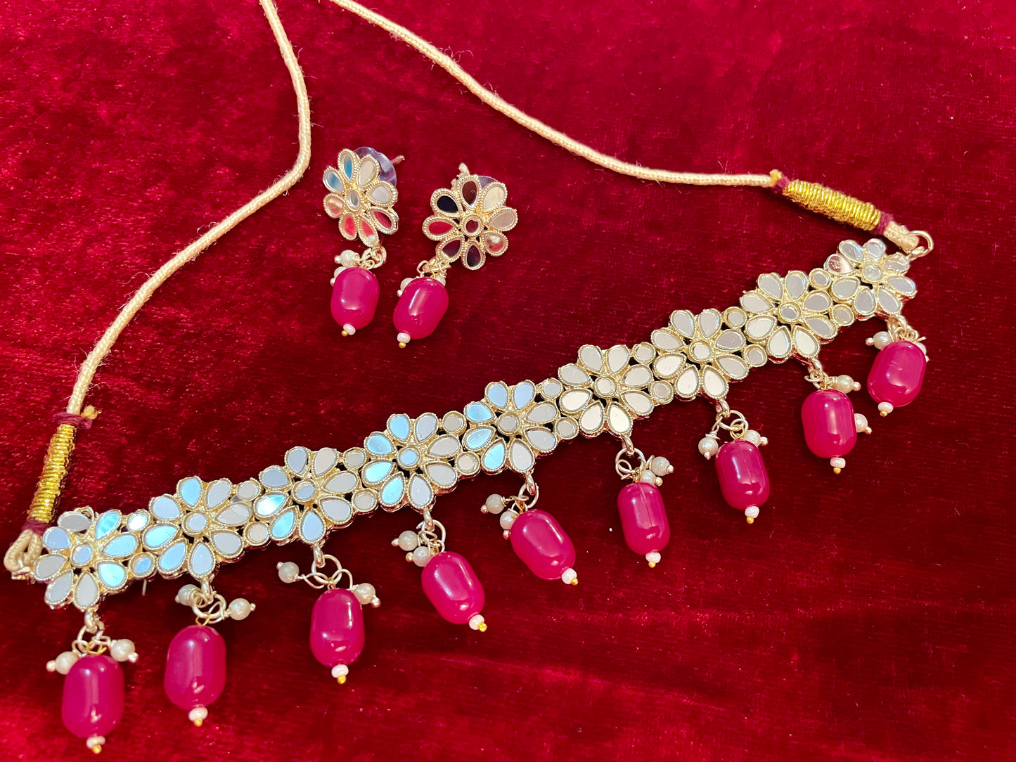 Mirror Choker & Earings Set- Various Colours