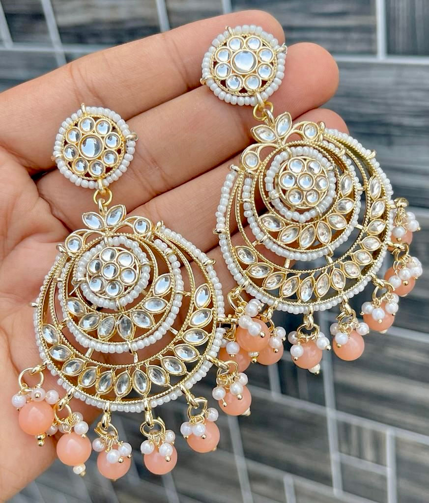 Kundan Pearl Earings- Peach