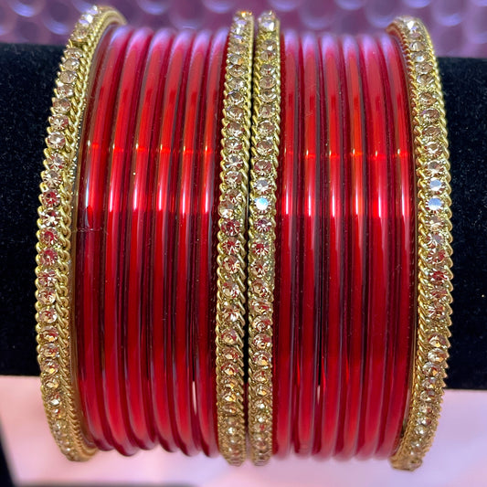 Pure Glass Bangles Set- Red