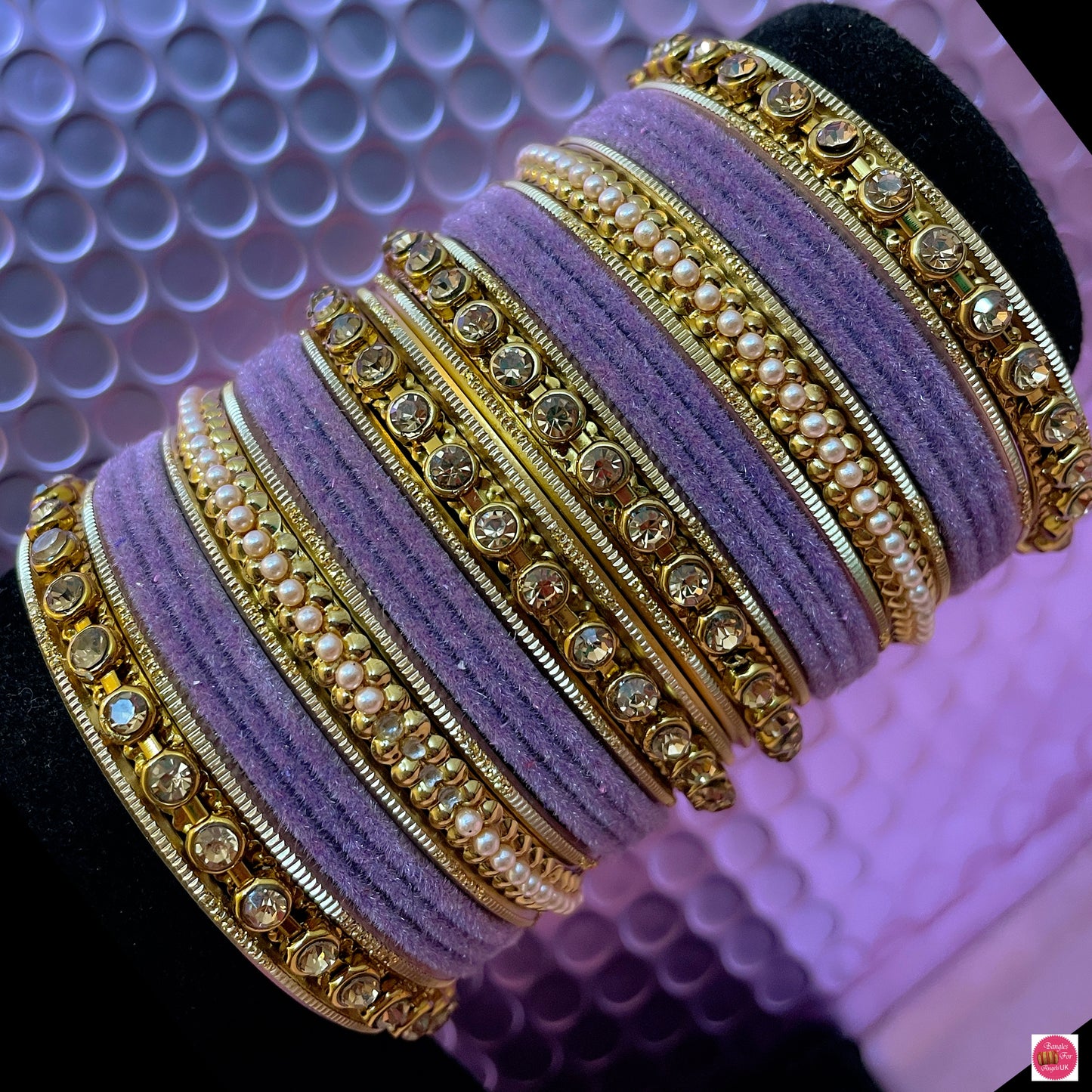 Gold Pearl Metal Bangles Set- Velvet Lilac