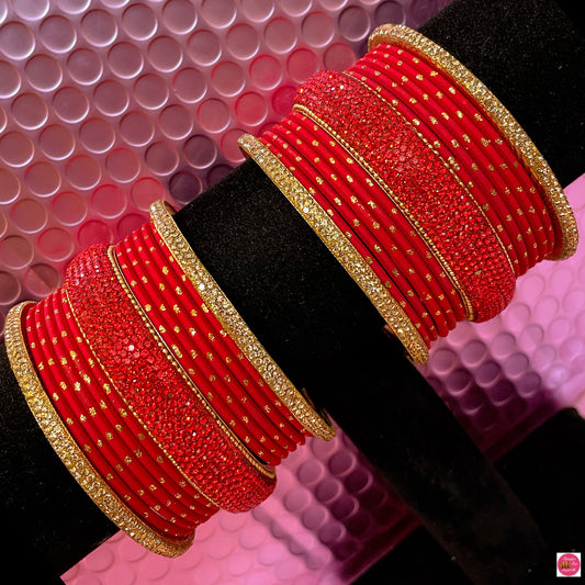 Red & Gold Zirconia Bangles Set