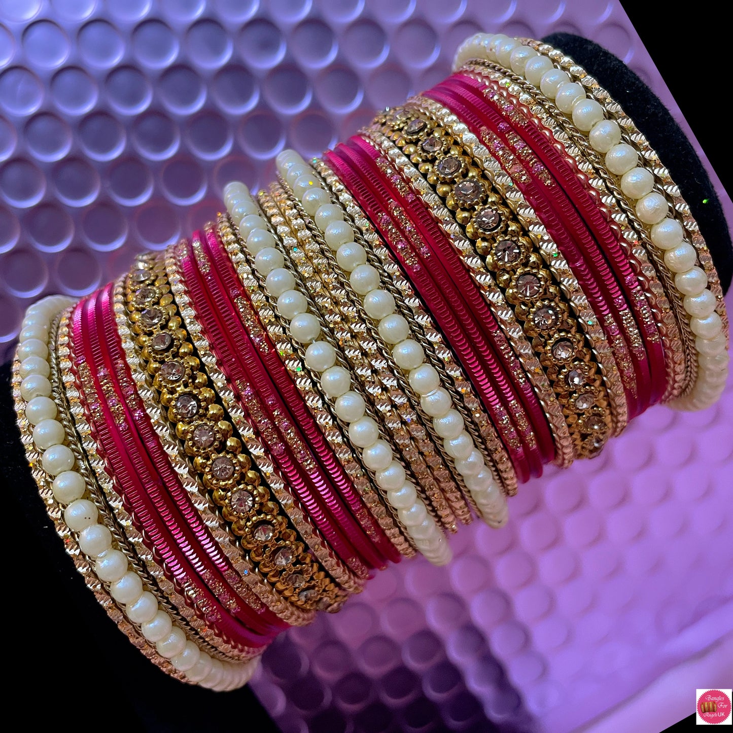 Pearl Metal Bangles Set- UA Red