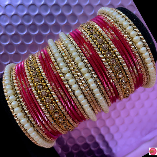 Pearl Metal Bangles Set- UA Red