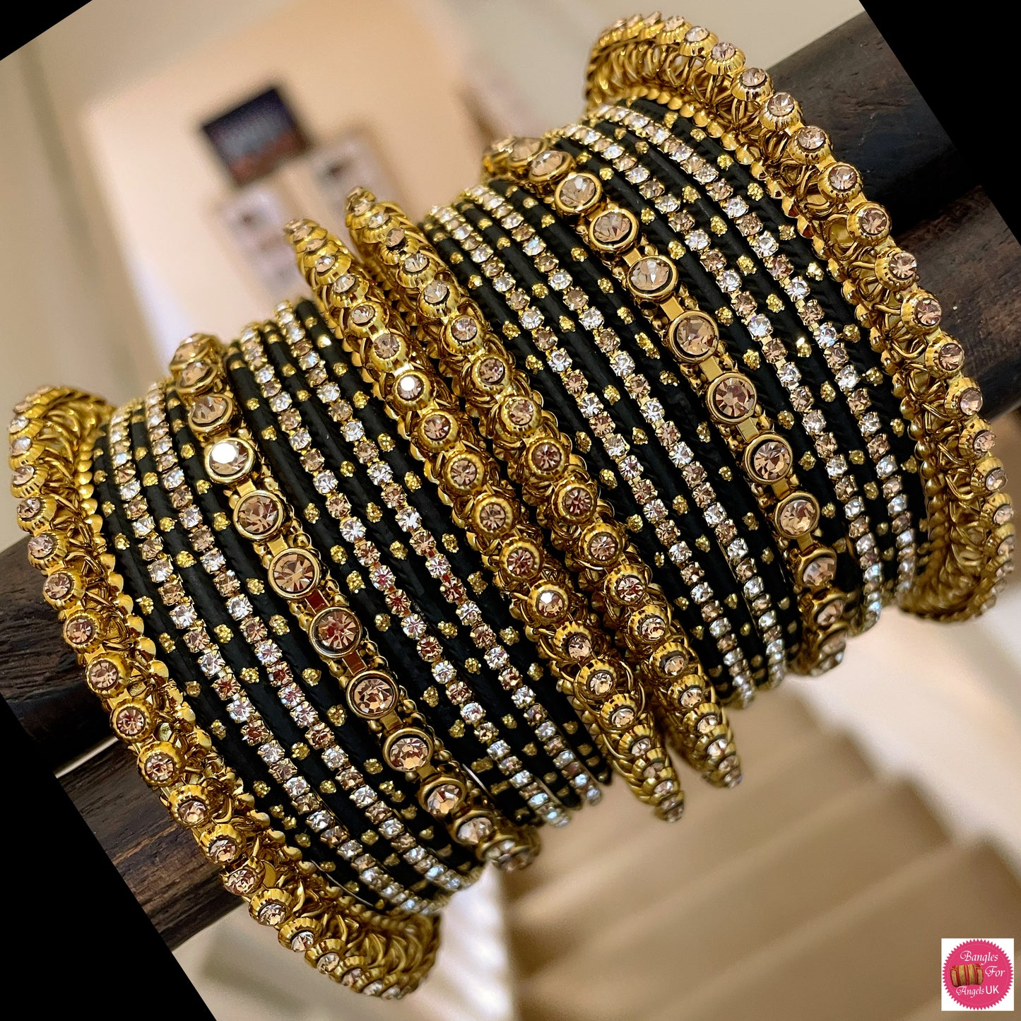 Gold & Black Zircone Metal Bangle Set