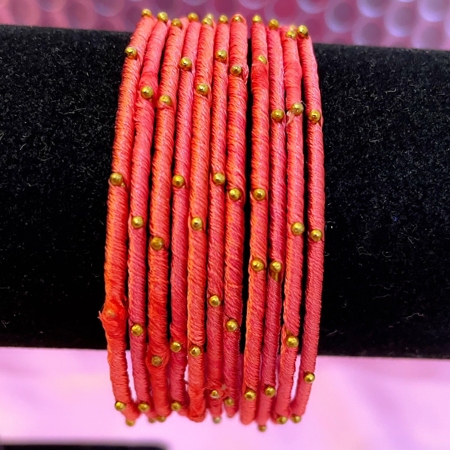 Silk Thread Congo Pink Metal Bangles