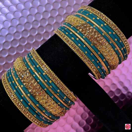 Teal & Gold Metal Bangles Set