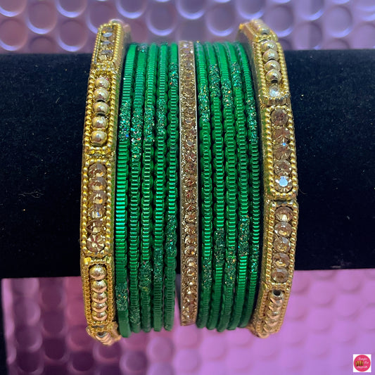 Gold & Green Metal Bangles Set