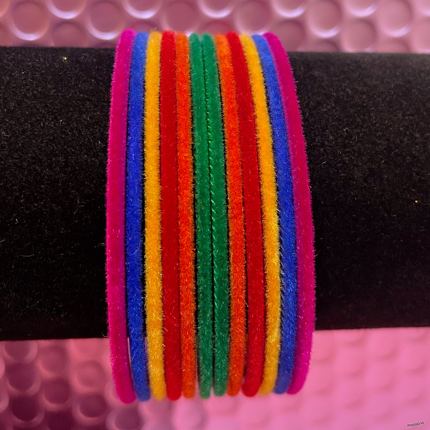 Multicoloured Velvet Metal Bangles