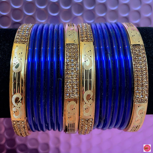 Gold Metal Blue Glass Bangles Set