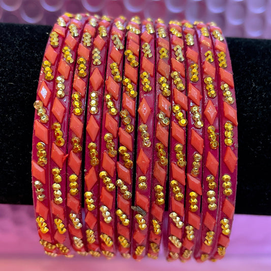 International Orange Glass Bangles- Size 2.6