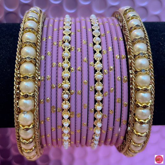 Pearl Metal Bangles Set- Lilac