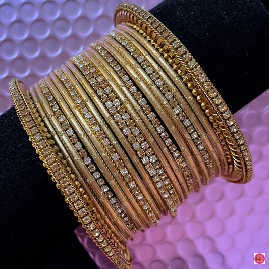 Zirconia Gold Metal Bangles Set- Size 2.10