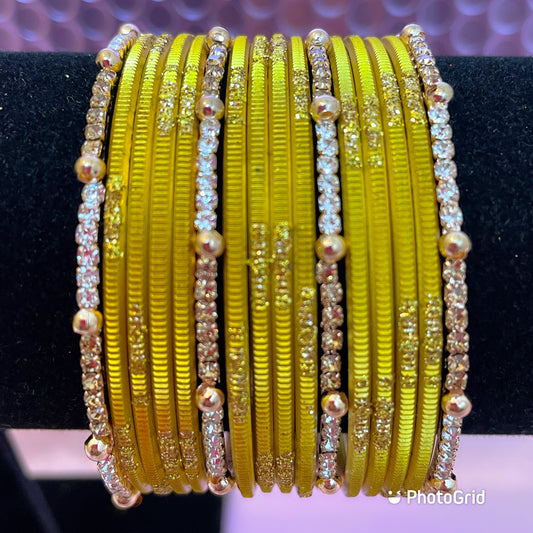 Mustard Yellow Zirconia Metal Bangle Set