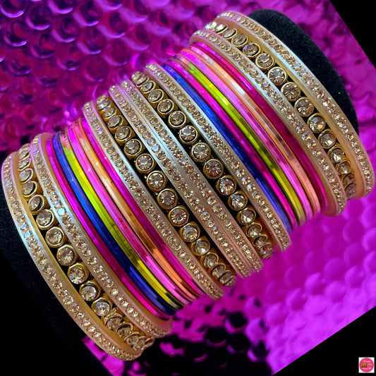 Multicoloured Zirconia Metal Bangles Set