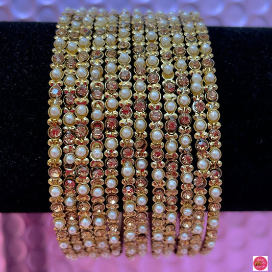 Pearl/Stone Brass Metal Bangles- Size 2.10