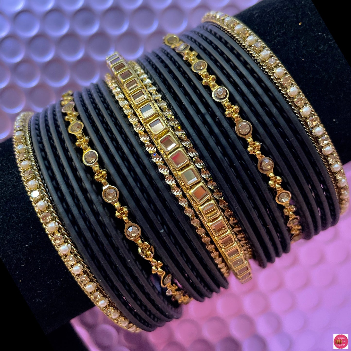 Gold Metal Bangles Set- Black