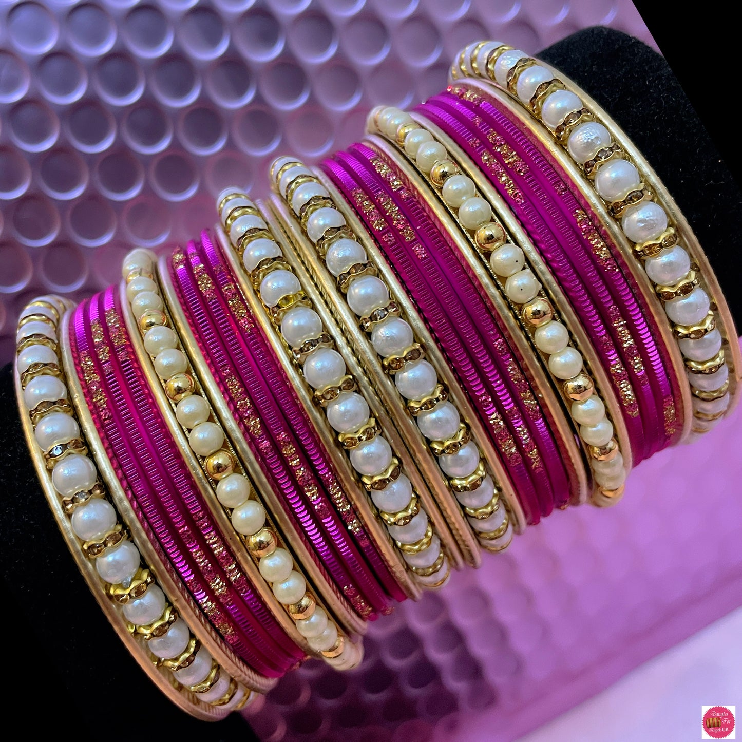 Pearl Metal Bangles Set- HotPink/Magenta