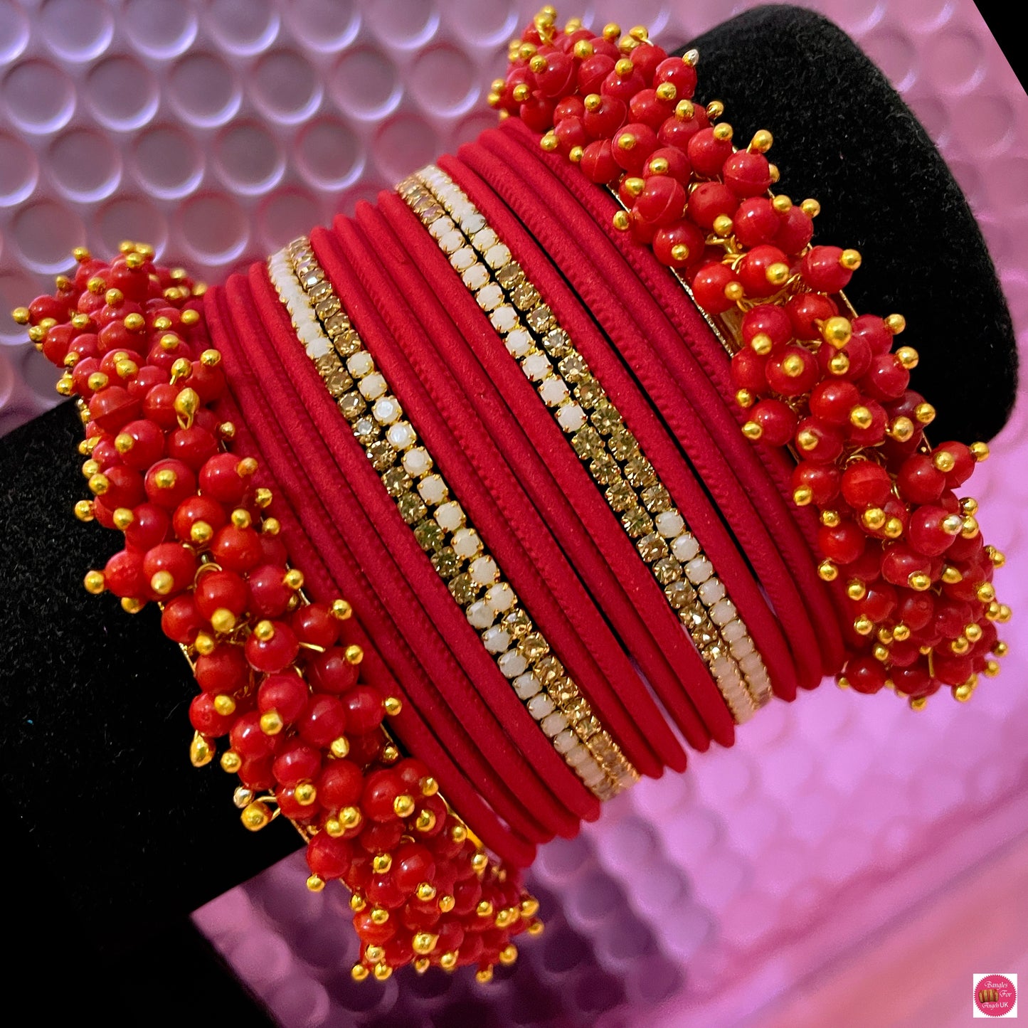 Red & Gold Zirconia Metal Bangles Set